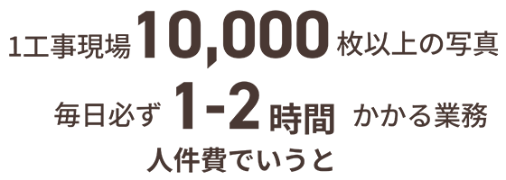 1工事現場10,000枚以上の写真、毎日必ず1-2時間かかる業務人件費でいうと